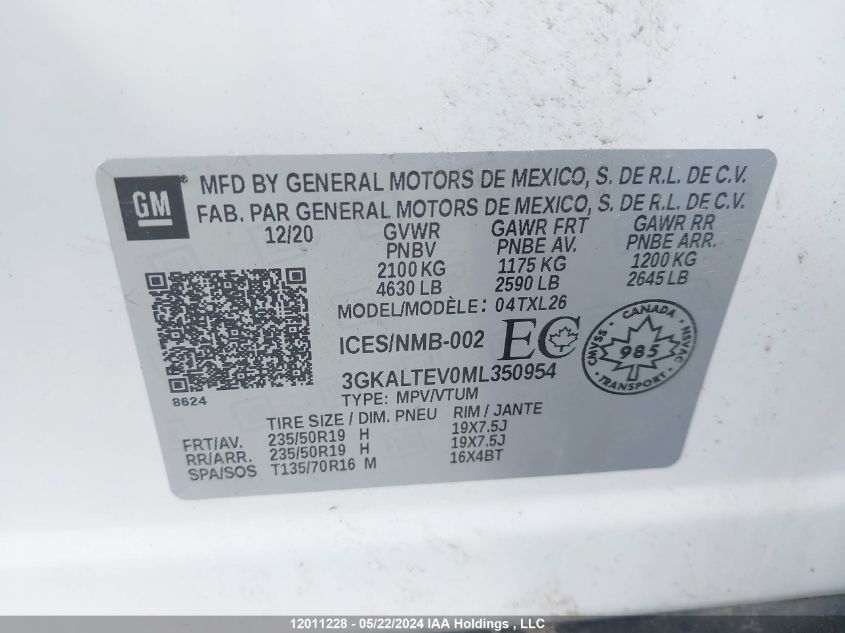 2021 GMC Terrain VIN: 3GKALTEV0ML350954 Lot: 12011228