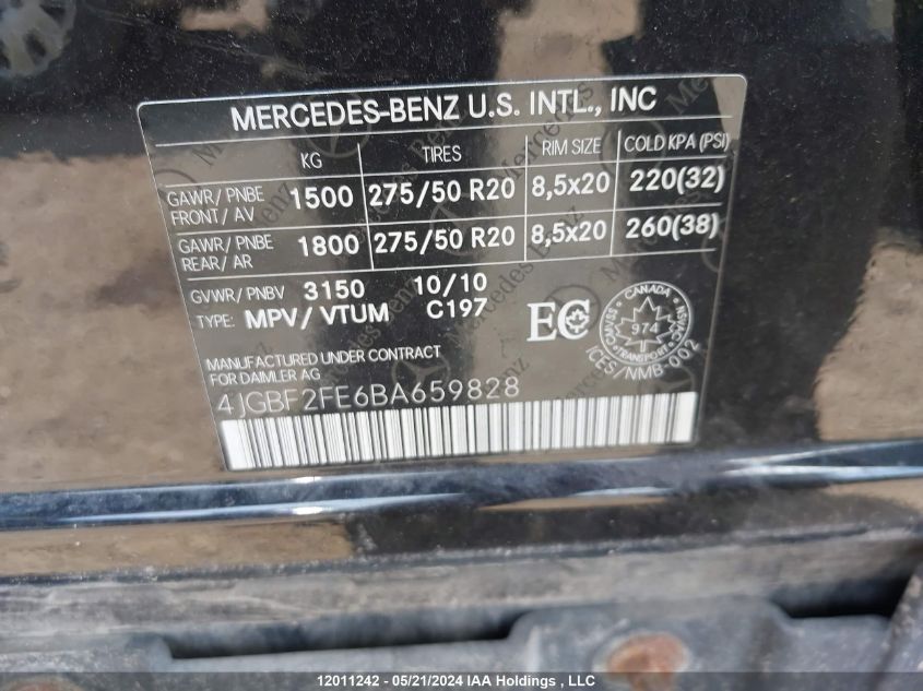 2011 Mercedes-Benz Gl-Class VIN: 4JGBF2FE6BA659828 Lot: 12011242