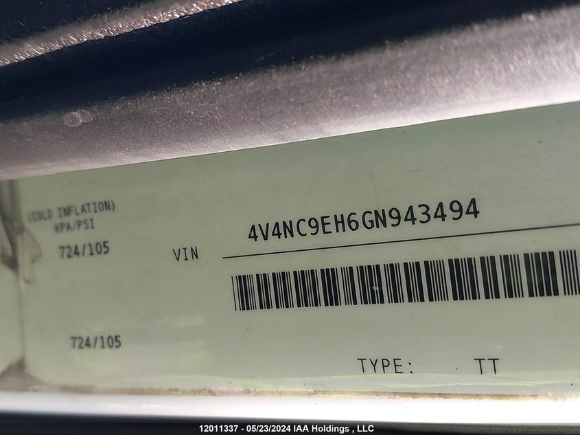 2016 Volvo Vn L VIN: 4V4NC9EH6GN943494 Lot: 12011337