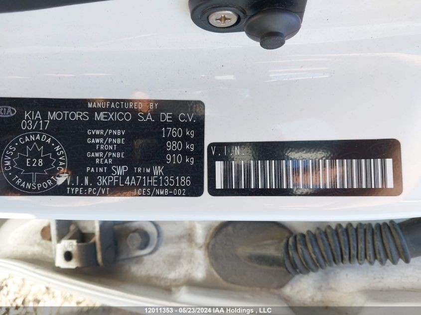 2017 Kia Forte VIN: 3KPFL4A71HE135186 Lot: 12011353
