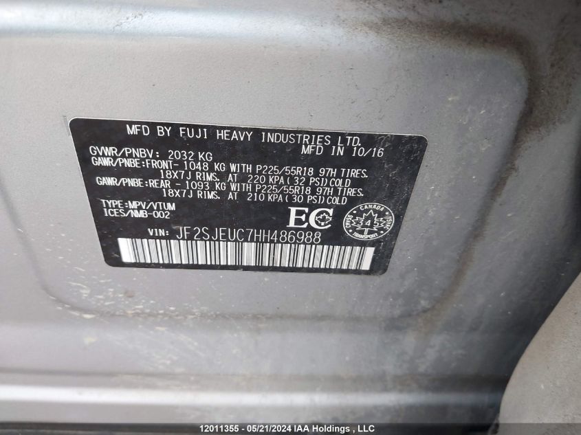 2017 Subaru Forester 2.5I Touring VIN: JF2SJEUC7HH486988 Lot: 12011355