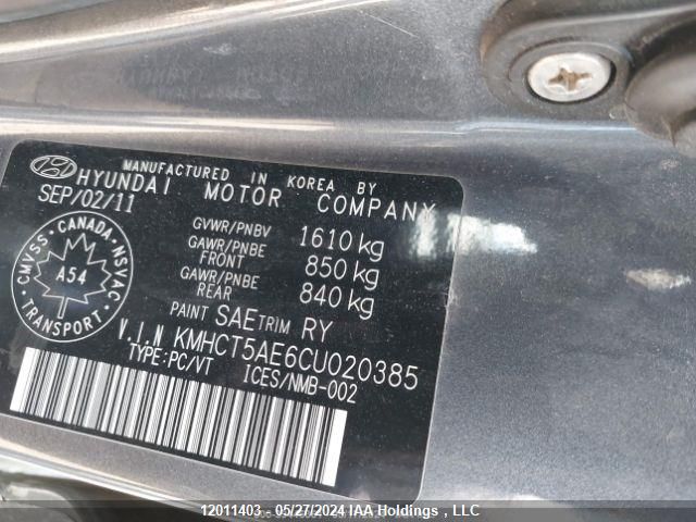 2012 Hyundai Accent Gls/Gs VIN: KMHCT5AE6CU020385 Lot: 12011403