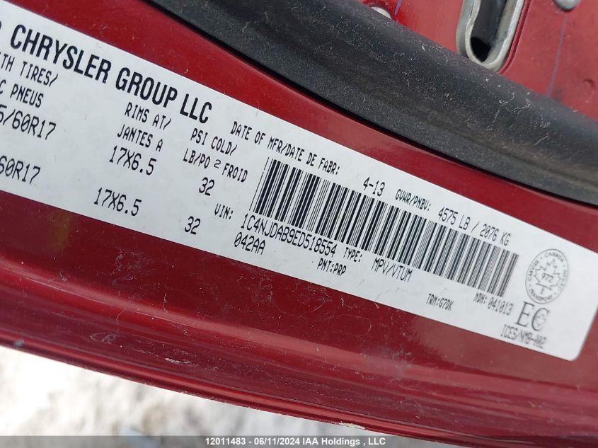 2014 Jeep Compass Sport/North VIN: 1C4NJDAB9ED518554 Lot: 12011483