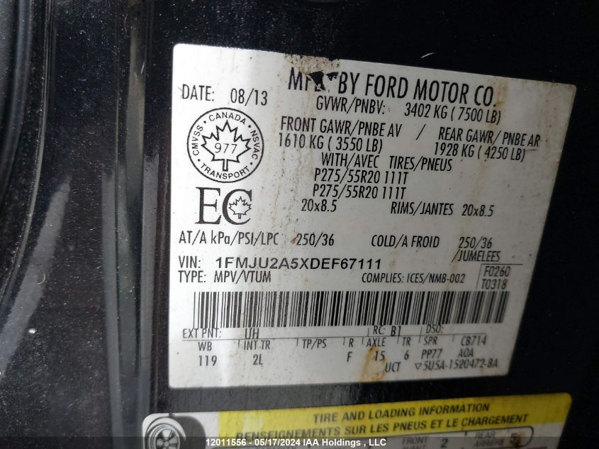 2013 Ford Expedition Limited VIN: 1FMJU2A5XDEF67111 Lot: 12011556