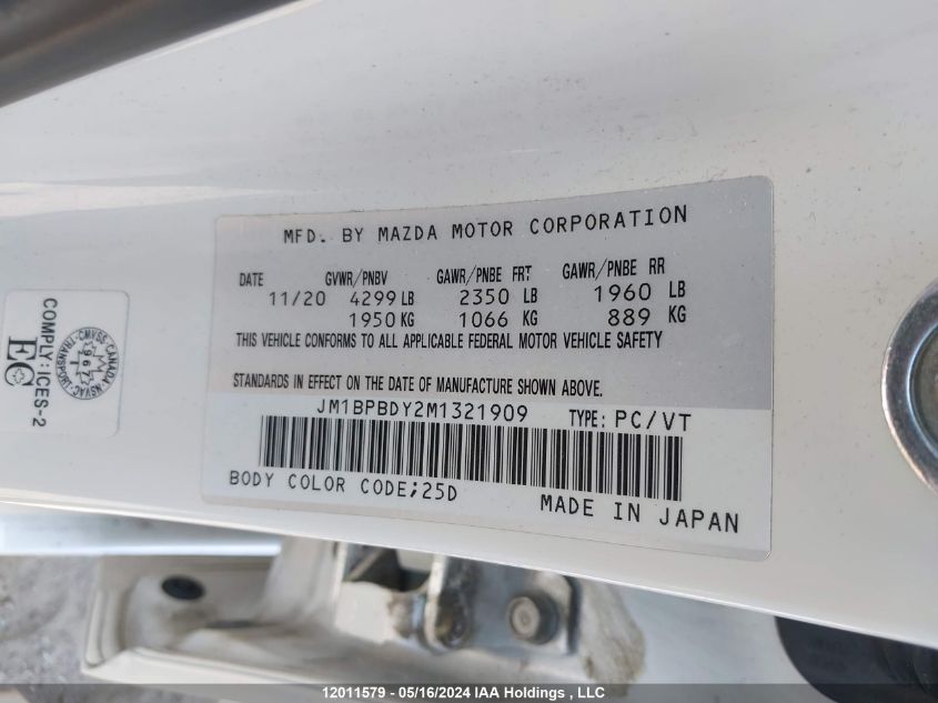 2021 Mazda Mazda3 VIN: JM1BPBDY2M1321909 Lot: 12011579