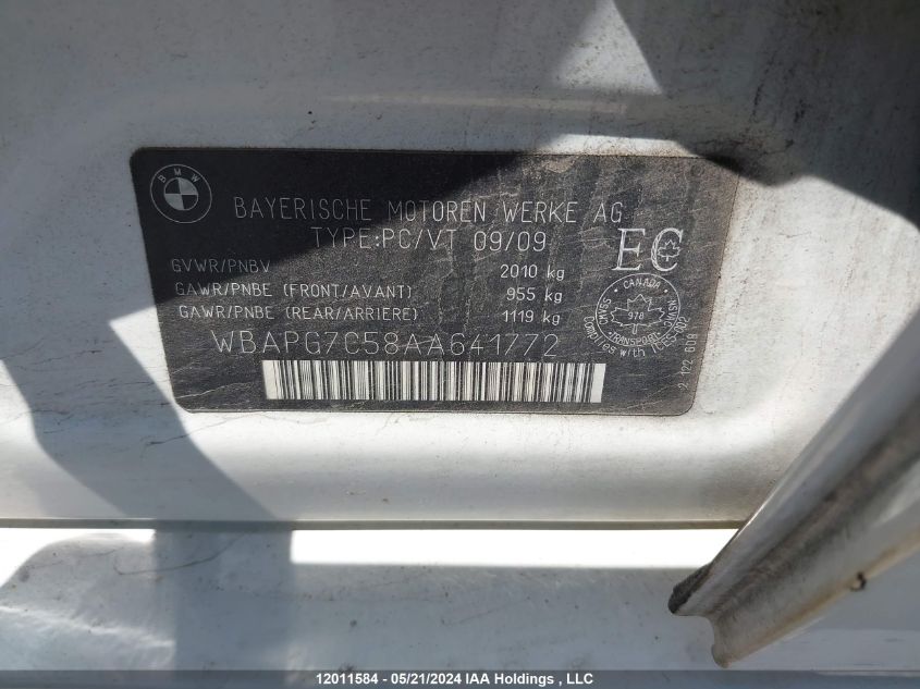 2010 BMW 3 Series VIN: WBAPG7C58AA641772 Lot: 12011584