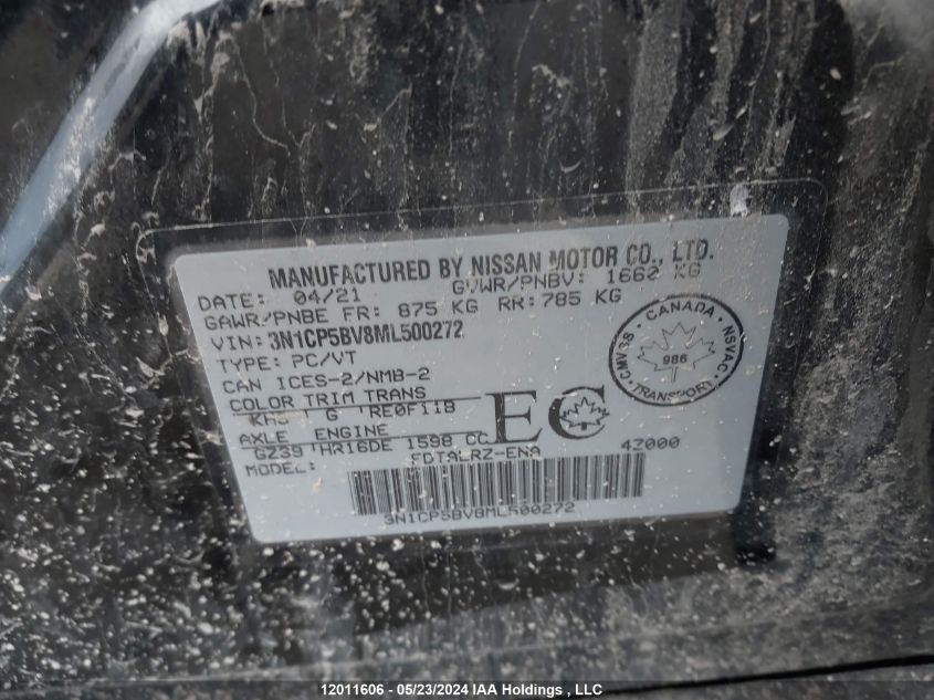 2021 Nissan Kicks VIN: 3N1CP5BV8ML500272 Lot: 12011606