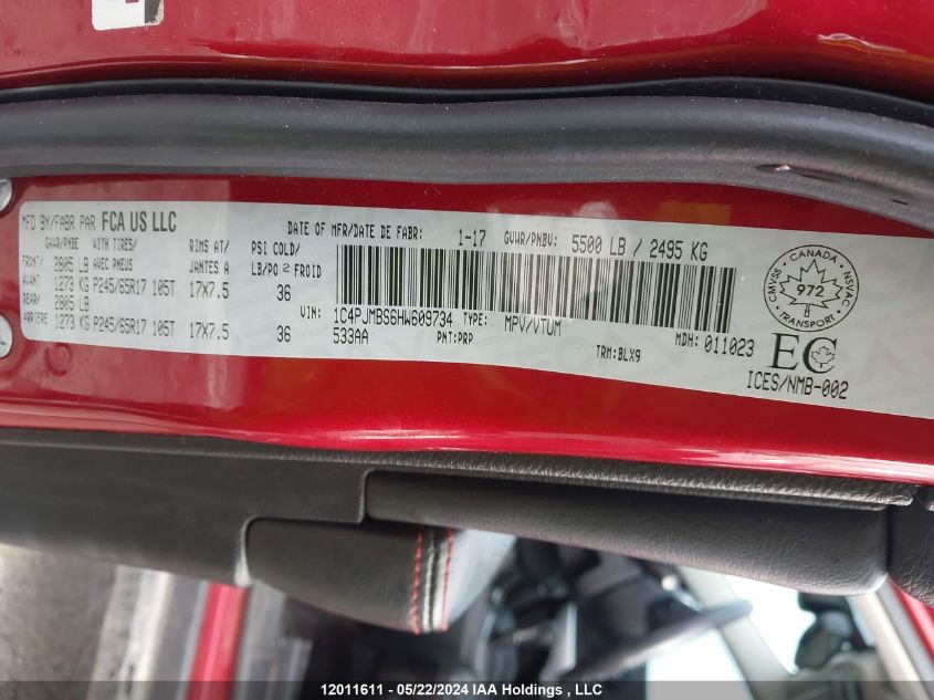 2017 Jeep Cherokee Trailhawk VIN: 1C4PJMBS6HW609734 Lot: 12011611