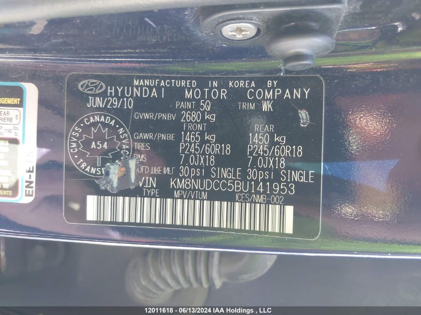 2011 Hyundai Veracruz Gls VIN: KM8NUDCC5BU141953 Lot: 12011618