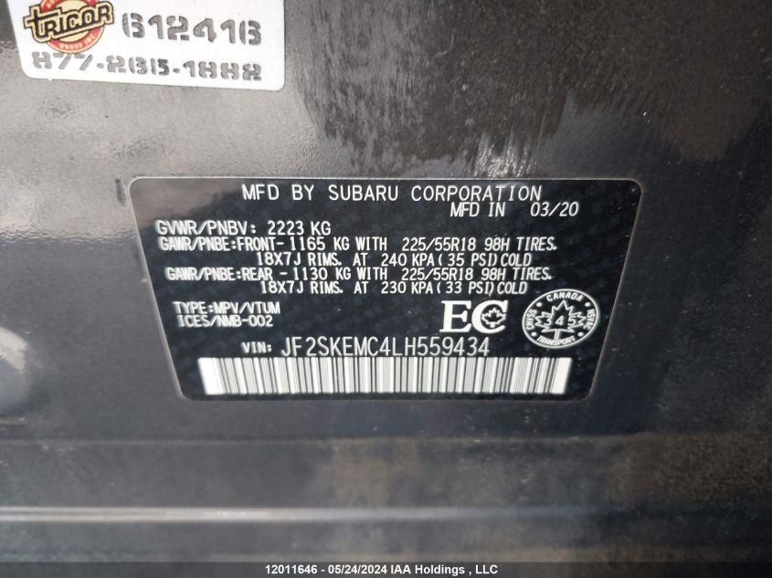2020 Subaru Forester Sport VIN: JF2SKEMC4LH559434 Lot: 12011646