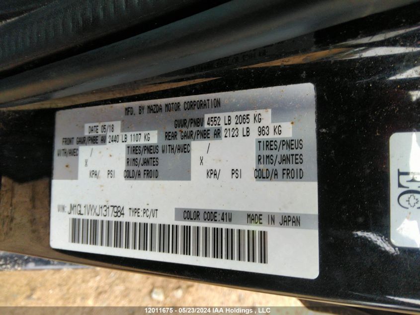 2018 Mazda 6 Gs-L VIN: JM1GL1VYXJ1317984 Lot: 12011675