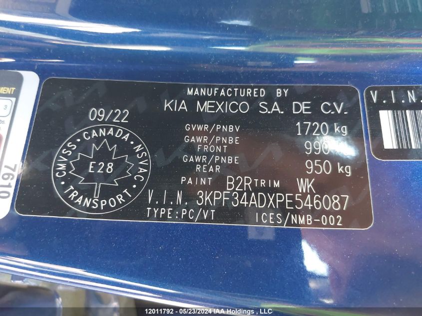 2023 Kia Forte VIN: 3KPF34ADXPE546087 Lot: 12011792