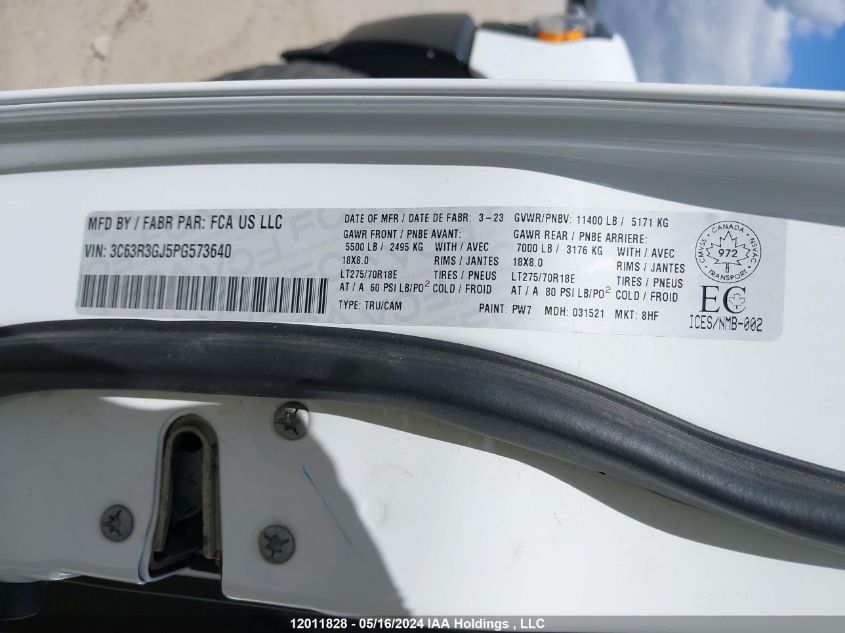 2023 Ram 3500 Tradesman VIN: 3C63R3GJ5PG573640 Lot: 12011828