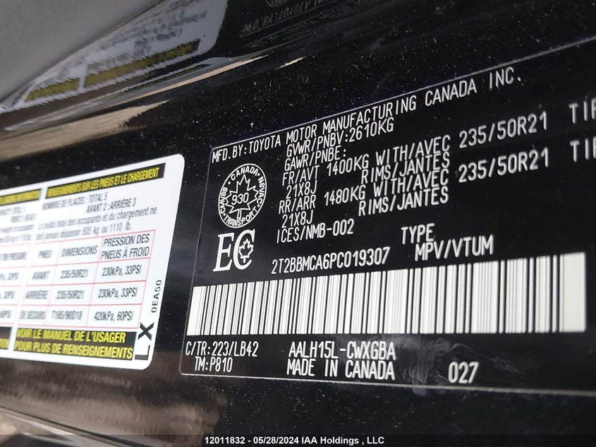 2023 Lexus Rx 350H VIN: 2T2BBMCA6PC019307 Lot: 12011832