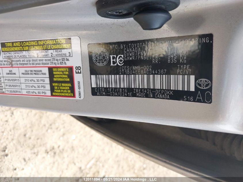 2010 Toyota Corolla Le VIN: 2T1BU4EE8AC344367 Lot: 12011894