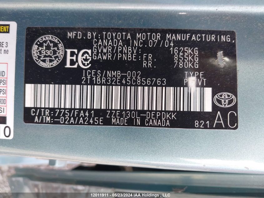 2005 Toyota Corolla Ce/Le/S VIN: 2T1BR32E45C856763 Lot: 12011911