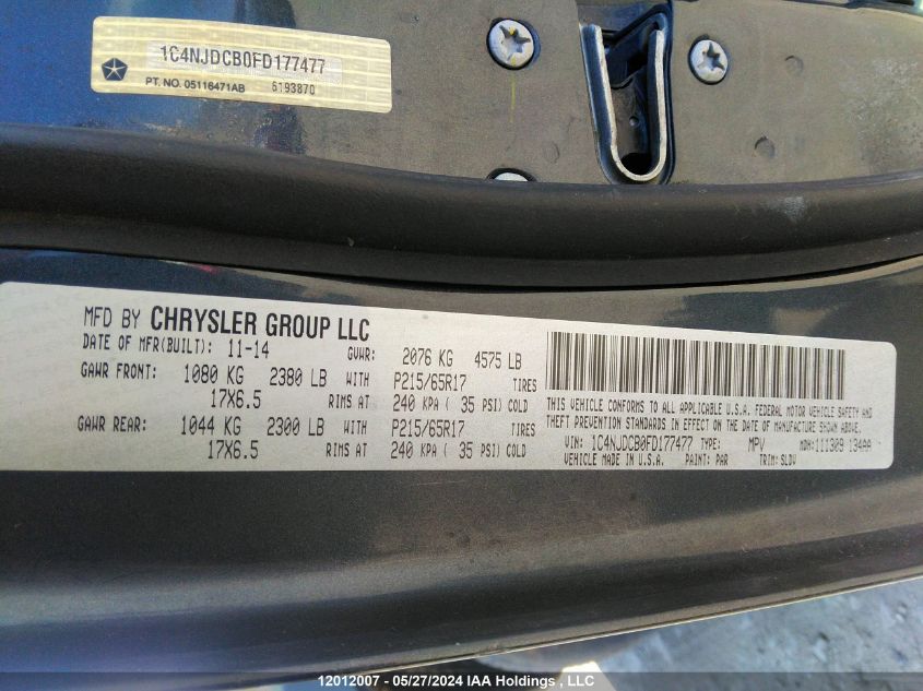 2015 Jeep Compass Limited VIN: 1C4NJDCB0FD177477 Lot: 12012007