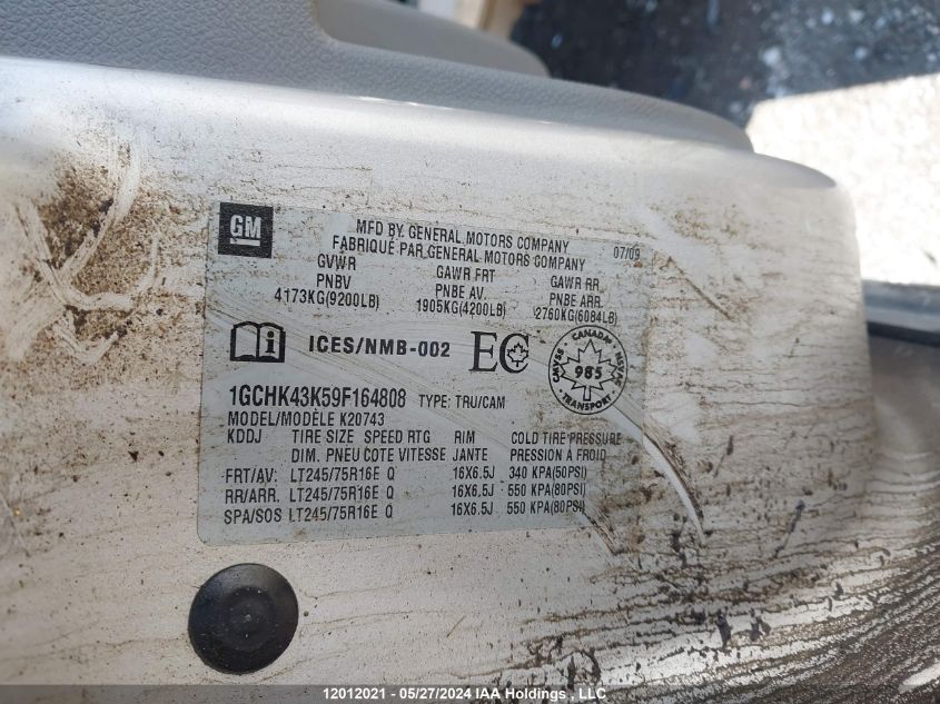2009 Chevrolet Silverado 2500Hd VIN: 1GCHK43K59F164808 Lot: 12012021