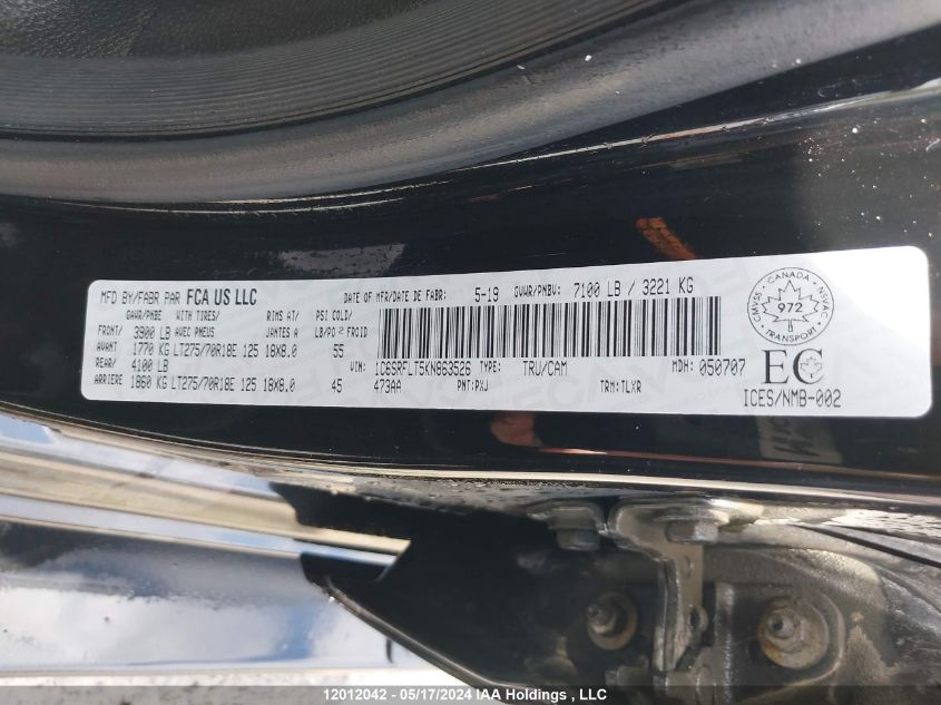 2019 Ram 1500 Rebel VIN: 1C6SRFLT5KN863526 Lot: 12012042