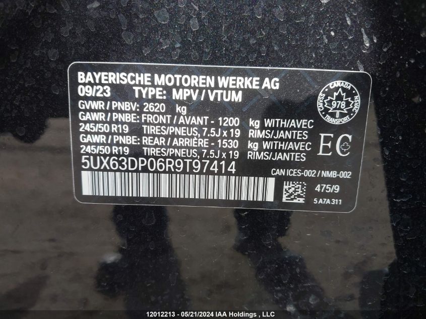 2024 BMW X3 VIN: 5UX63DP06R9T97414 Lot: 12012213