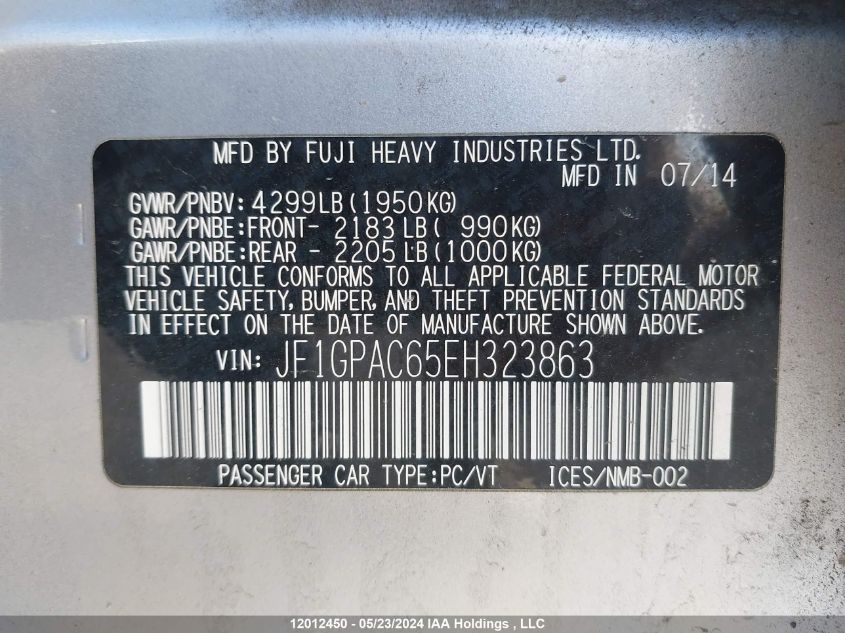 2014 Subaru Impreza Premium VIN: JF1GPAC65EH323863 Lot: 12012450