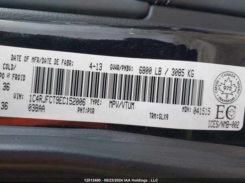 2014 Jeep Grand Cherokee Overland VIN: 1C4RJFCT9EC152006 Lot: 12012480