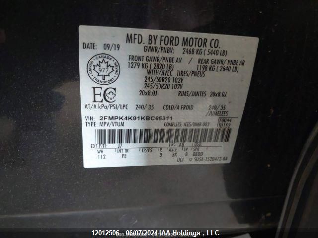 2019 Ford Edge VIN: 2FMPK4K91KBC65311 Lot: 12012506