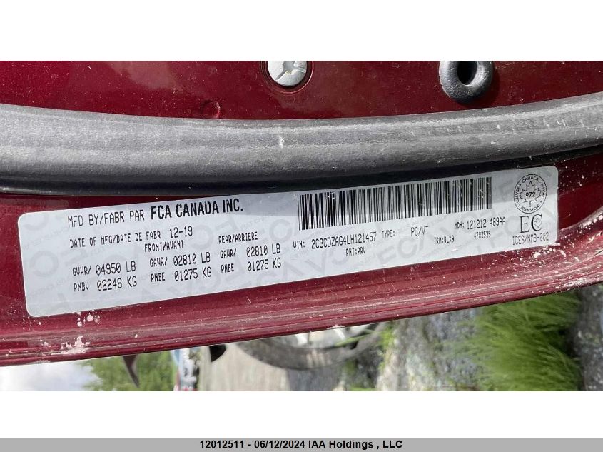 2020 Dodge Challenger Sxt VIN: 2C3CDZAG4LH121457 Lot: 12012511