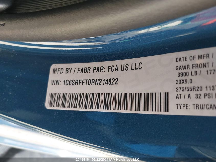 2024 Ram 1500 Big Horn/Lone Star VIN: 1C6SRFFT0RN214822 Lot: 12012516