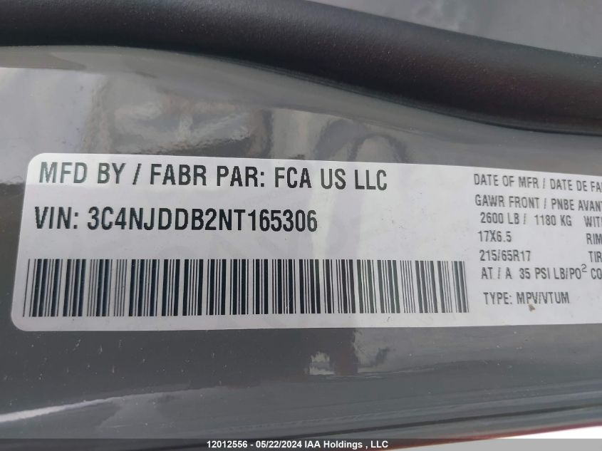 2022 Jeep Compass Trailhawk VIN: 3C4NJDDB2NT165306 Lot: 12012556