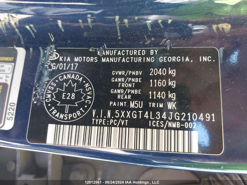 2018 Kia Optima VIN: 5XXGT4L34JG210491 Lot: 12012561