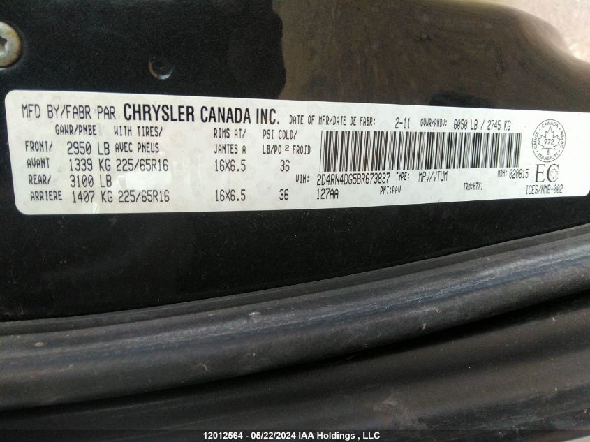 2011 Dodge Grand Caravan Express VIN: 2D4RN4DG5BR673837 Lot: 12012564