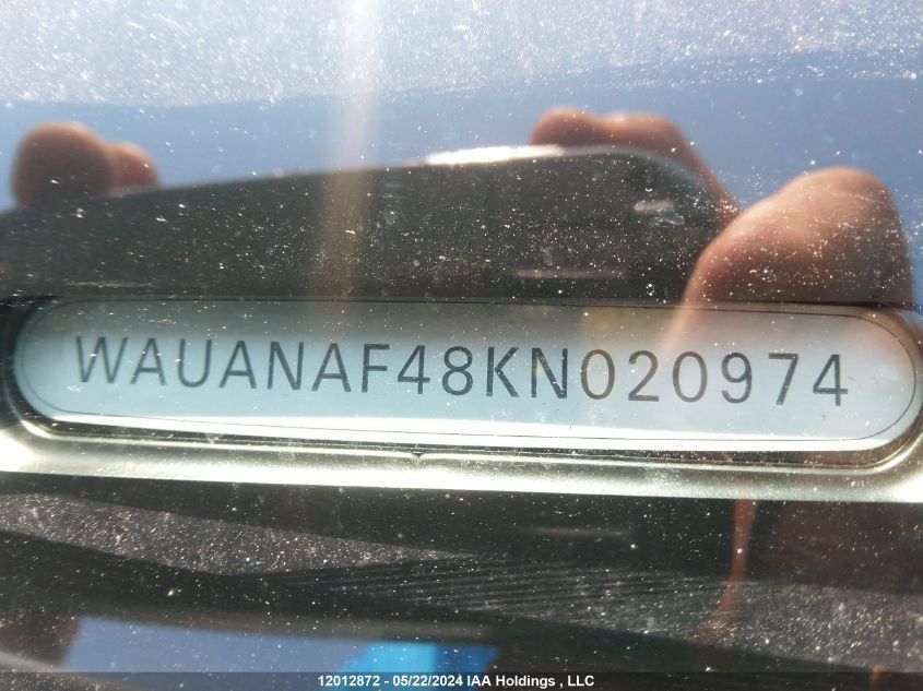 2019 Audi A4 Sedan VIN: WAUANAF48KN020974 Lot: 12012872
