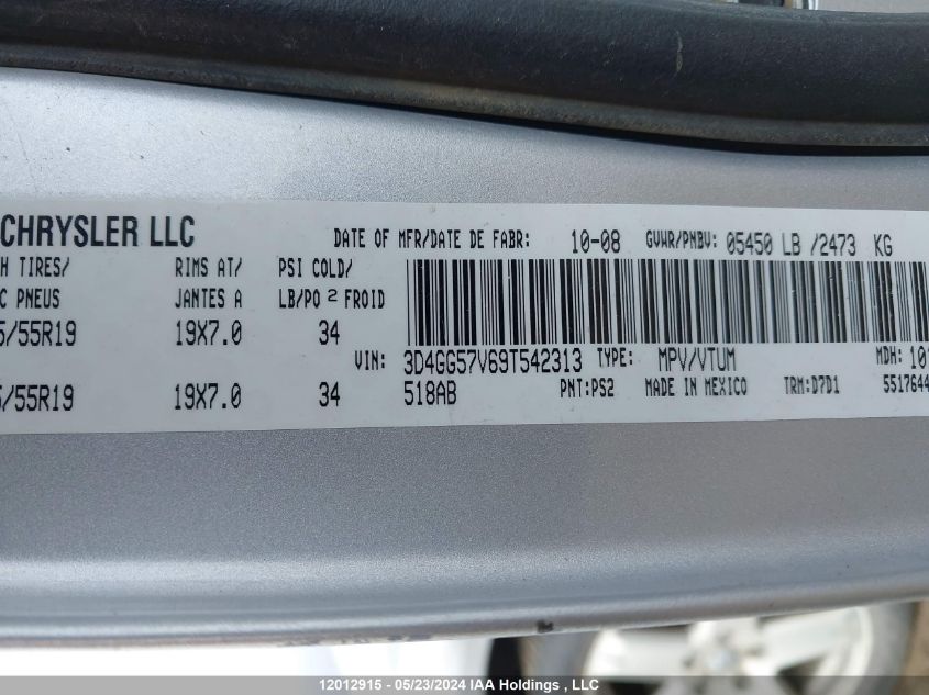 2009 Dodge Journey Sxt VIN: 3D4GG57V69T542313 Lot: 12012915