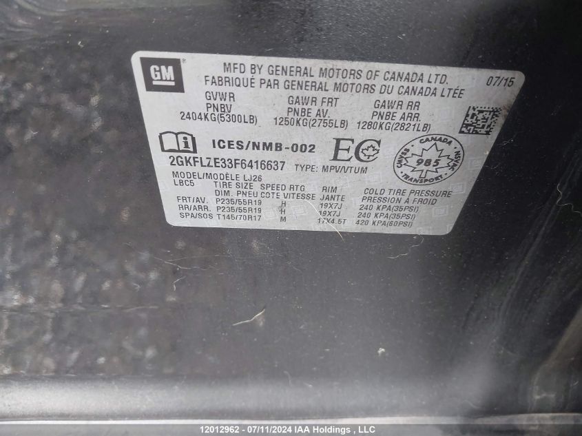 2015 GMC Terrain VIN: 2GKFLZE33F6416637 Lot: 12012962