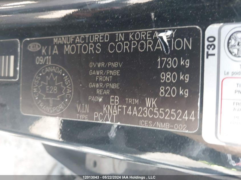 2012 Kia Forte VIN: KNAFT4A23C5525244 Lot: 12013043