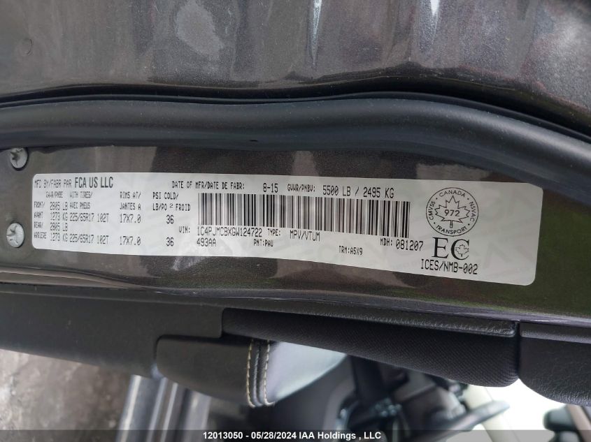 2016 Jeep Cherokee Latitude VIN: 1C4PJMCBXGW124722 Lot: 12013050