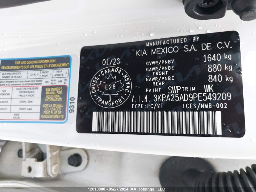 2023 Kia Rio VIN: 3KPA25AD9PE549209 Lot: 12013088