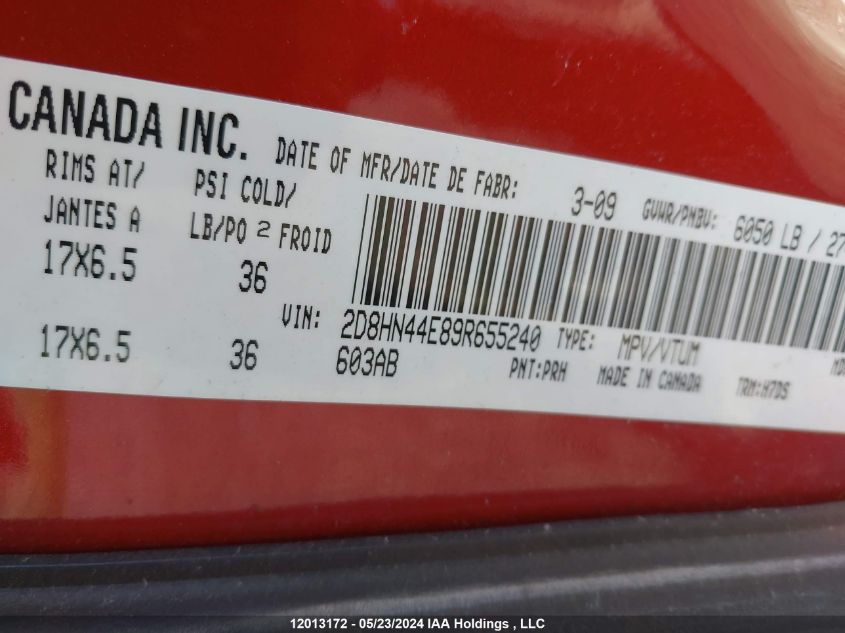 2009 Dodge Grand Caravan Se VIN: 2D8HN44E89R655240 Lot: 12013172