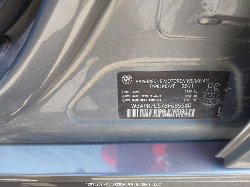 2011 BMW 3 Series VIN: WBAPK7C57BF085540 Lot: 12013207