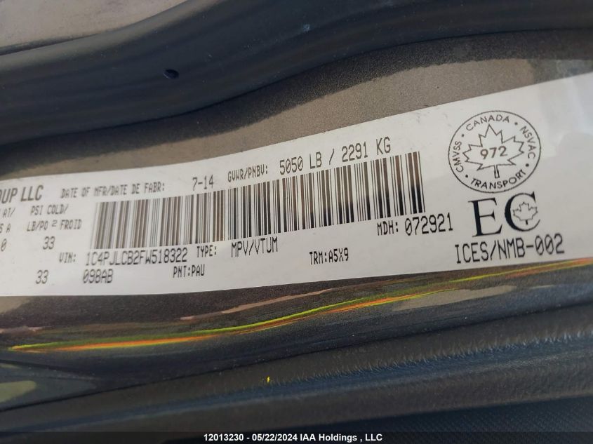 2015 Jeep Cherokee Latitude VIN: 1C4PJLCB2FW518322 Lot: 12013230