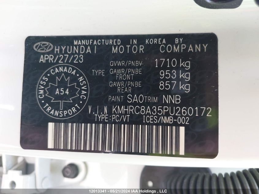 2023 Hyundai Venue VIN: KMHRC8A35PU260172 Lot: 12013341