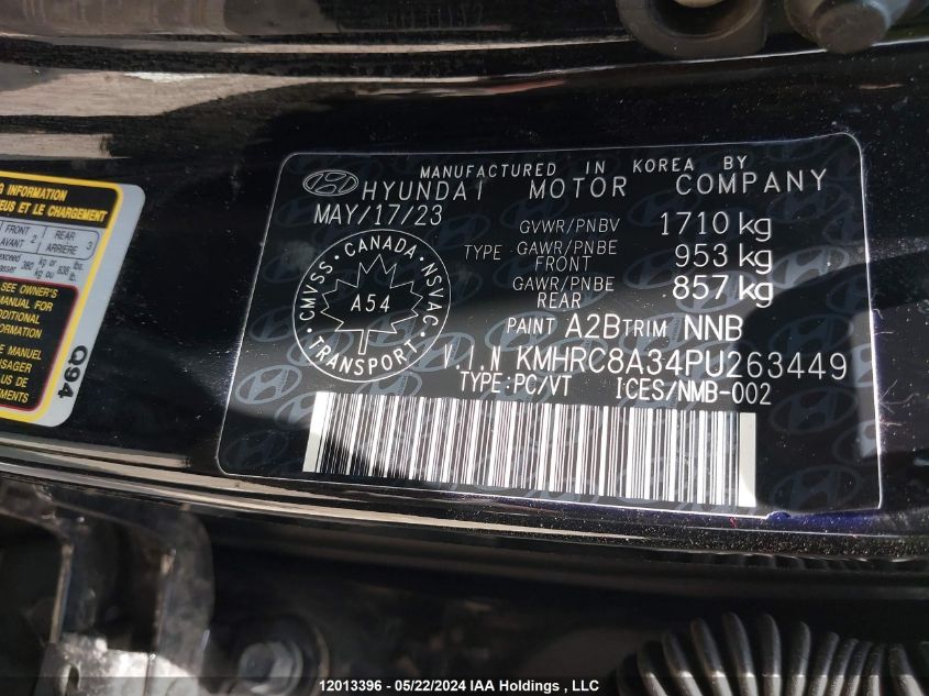 2023 Hyundai Venue VIN: KMHRC8A34PU263449 Lot: 12013396