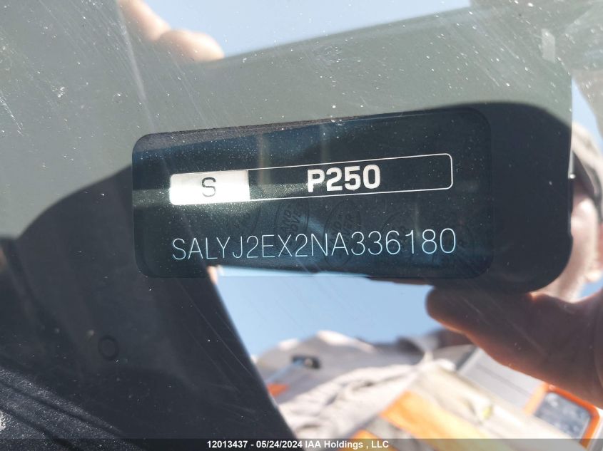 2022 Land Rover Range Rover Velar VIN: SALYJ2EX2NA336180 Lot: 12013437