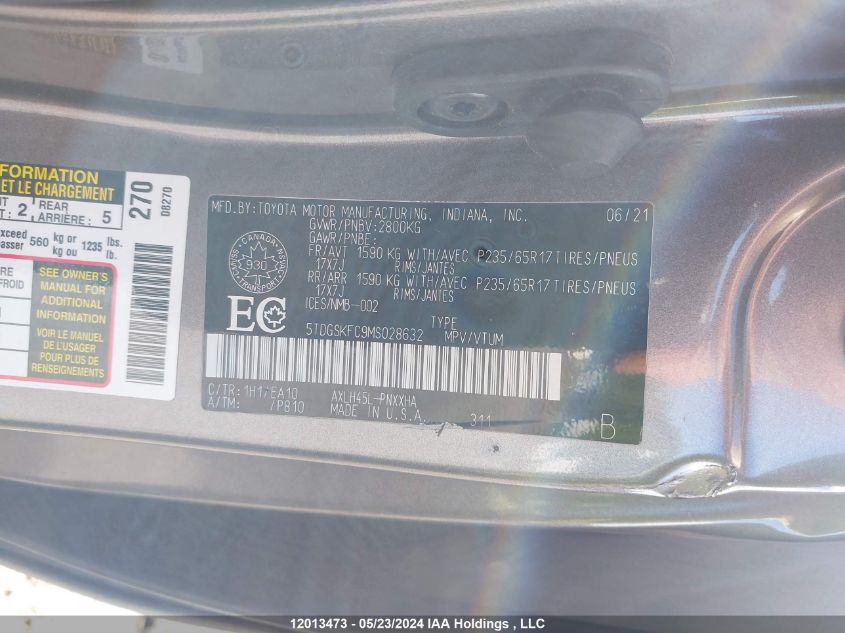 2021 Toyota Sienna Limited 7-Passenger/Xle 7-Passenger/Xse 7-Passenger VIN: 5TDGSKFC9MS028632 Lot: 12013473