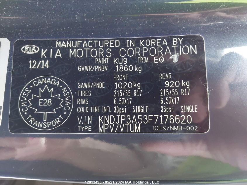 2015 Kia Soul VIN: KNDJP3A53F7176620 Lot: 12013495