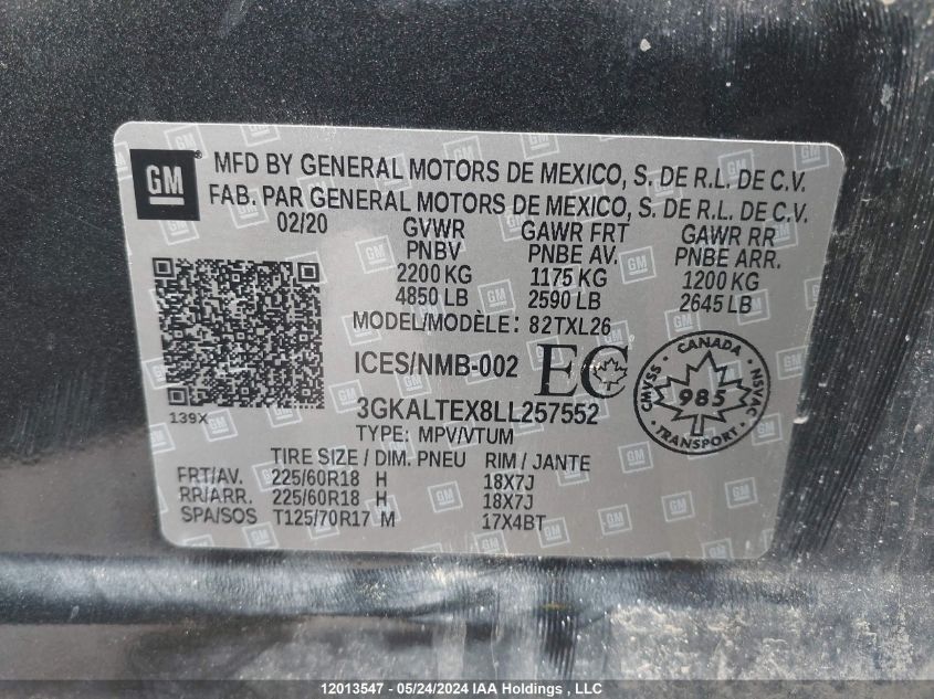 2020 GMC Terrain VIN: 3GKALTEX8LL257552 Lot: 12013547