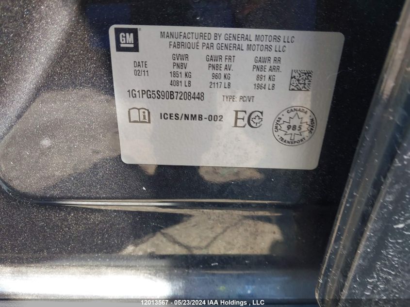 2011 Chevrolet Cruze VIN: 1G1PG5S90B7208448 Lot: 12013567