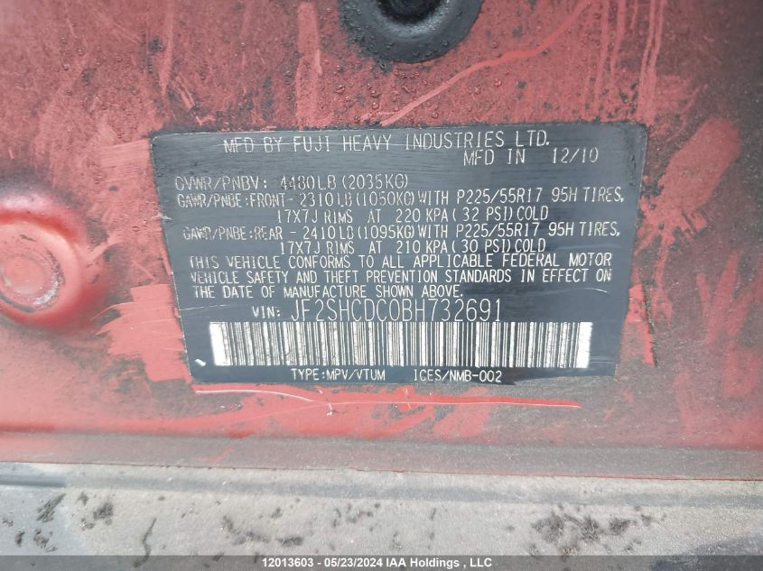 2011 Subaru Forester VIN: JF2SHCDC0BH732691 Lot: 12013603
