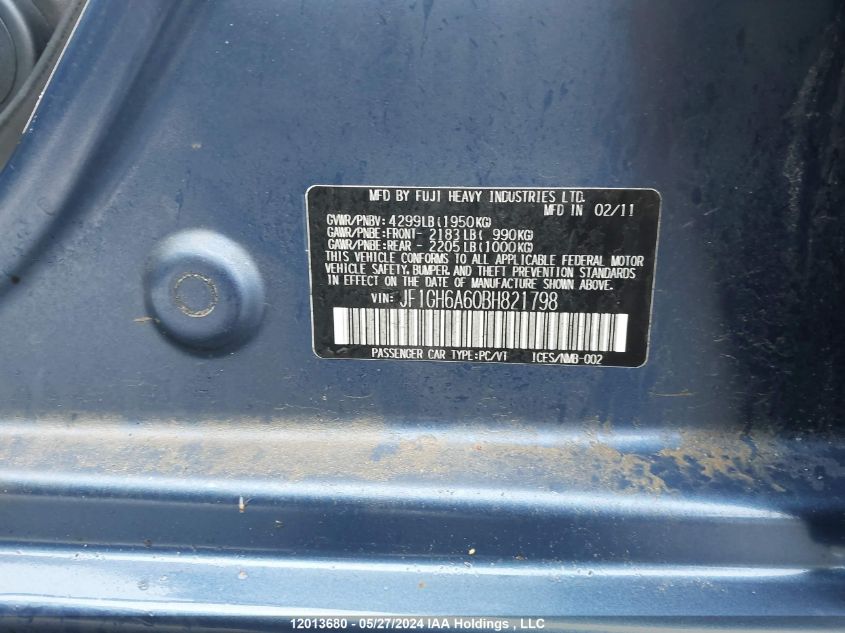 2011 Subaru Impreza VIN: JF1GH6A60BH821798 Lot: 12013680